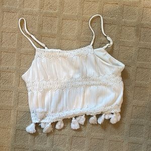 show me your mumu white tassel crop top